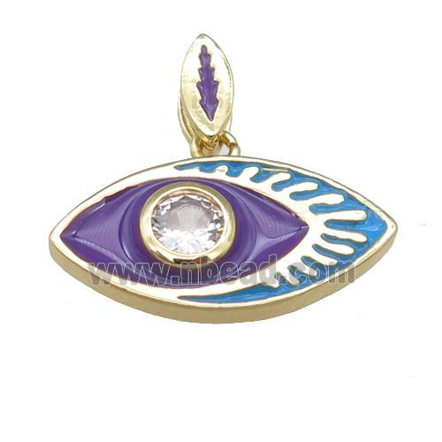 copper eye pendant with purple enamel, gold plated