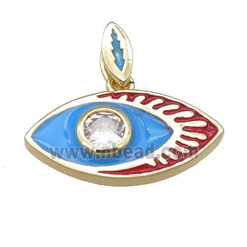 copper eye pendant with blue enamel, gold plated