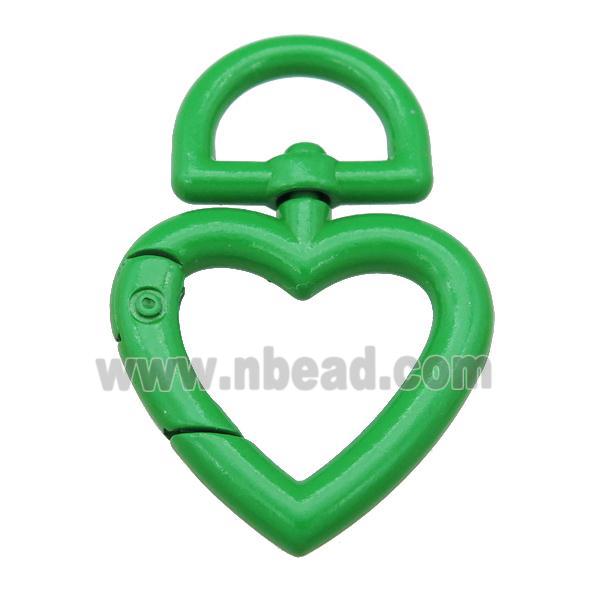 Alloy Carabiner Clasp with green Lacquered Fired, heart