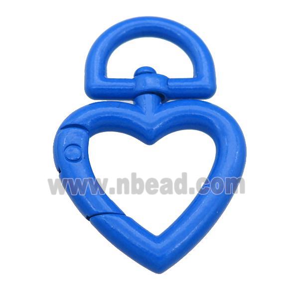 Alloy Carabiner Clasp with blue Lacquered Fired, heart