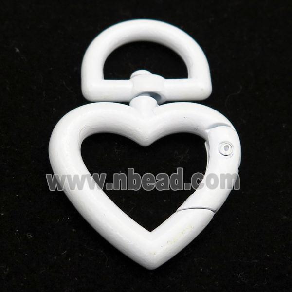 Alloy Carabiner Clasp with white Lacquered Fired, heart