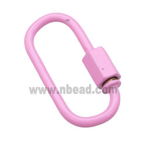 copper oval Carabiner Clasp with pink Lacquered Fired