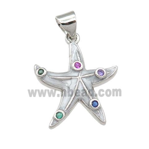 copper starfish pendant with enamel pearlized resin, platinum plated