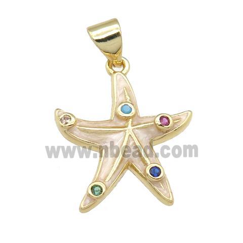 copper starfish pendant with enamel pearlized resin, gold plated