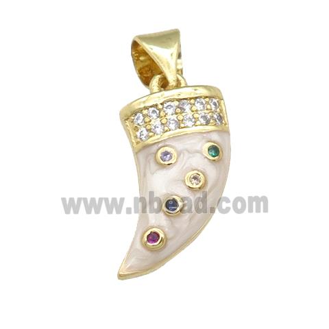 copper horn pendant with enamel pearlized resin, gold plated