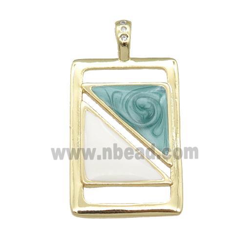 copper rectangle pendant with enamel pearlized resin, gold plated