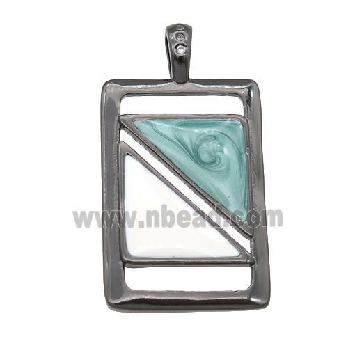 copper rectangle pendant with enamel pearlized resin, black plated