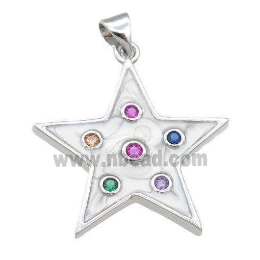 copper star pendant with enamel pearlized resin, platinum plated