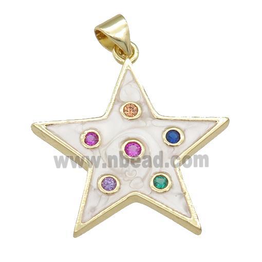 copper star pendant with enamel pearlized resin, gold plated