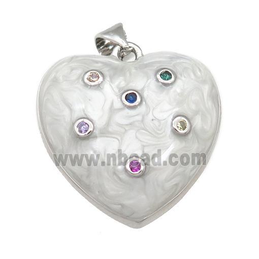 copper heart pendant with enamel pearlized resin, platinum plated