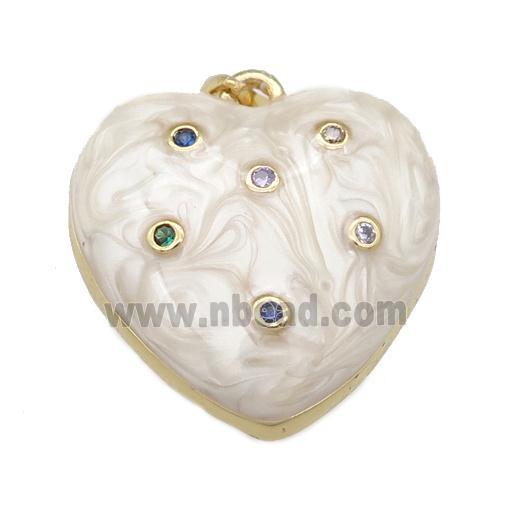 copper heart pendant with enamel pearlized resin, gold plated