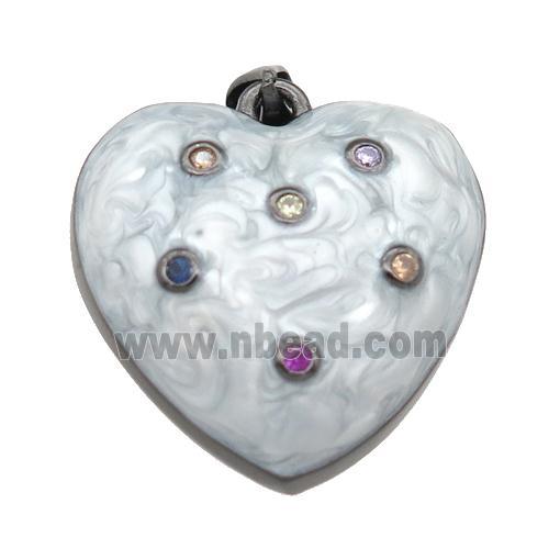 copper heart pendant with enamel pearlized resin, black plated