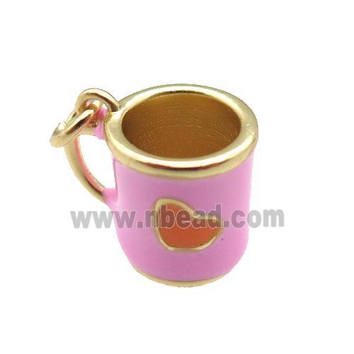 copper cup pendant with pink enamel, heart, gold plated