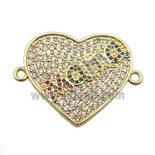 copper heart connector pave zircon, MAMA, gold plated