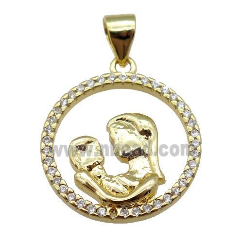 copper pendant pave zircon, mother, gold plated