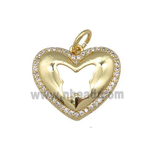 copper heart pendant pave zircon, butterfly, gold plated