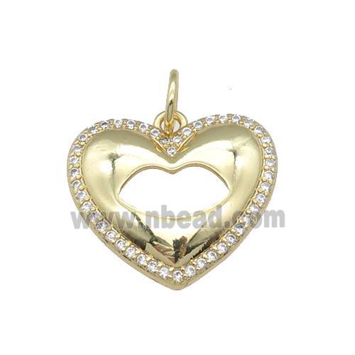 copper heart pendant pave zircon, lip, gold plated