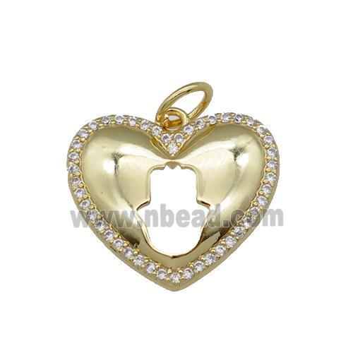 copper heart pendant pave zircon, hand, gold plated