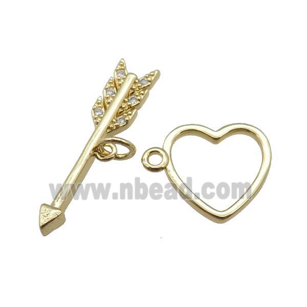 copper toggle clasp pave zircon, cupid, gold plated