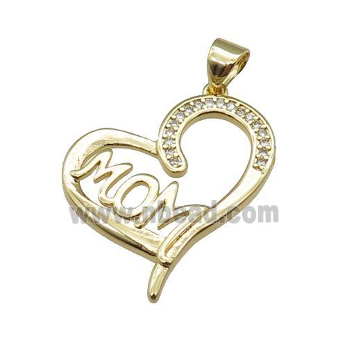 copper heart pendant pave zircon, MOM, gold plated