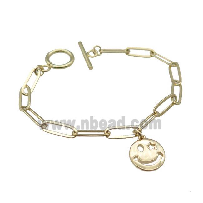 copper bracelet with emoji face, gold plated