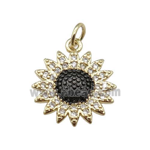copper Sunflower pendant pave zircon, gold plated