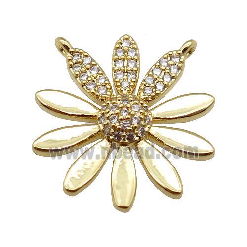 copper daisy flower pendant pave zircon, gold plated