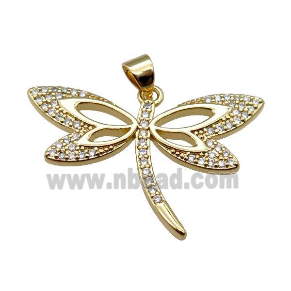 copper dragonfly pendant paved zircon, gold plated