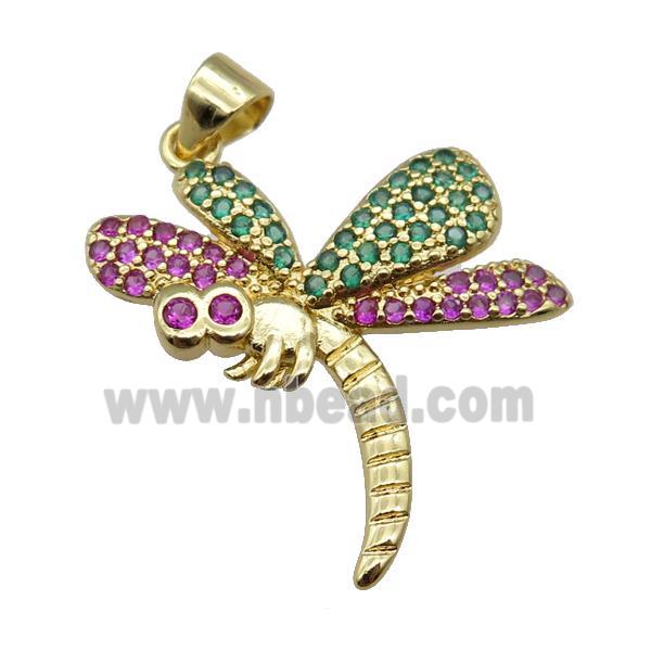 copper dragonfly pendant paved zircon, gold plated