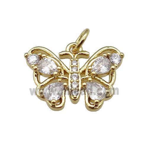 copper butterfly pendant pave zircon, gold plated