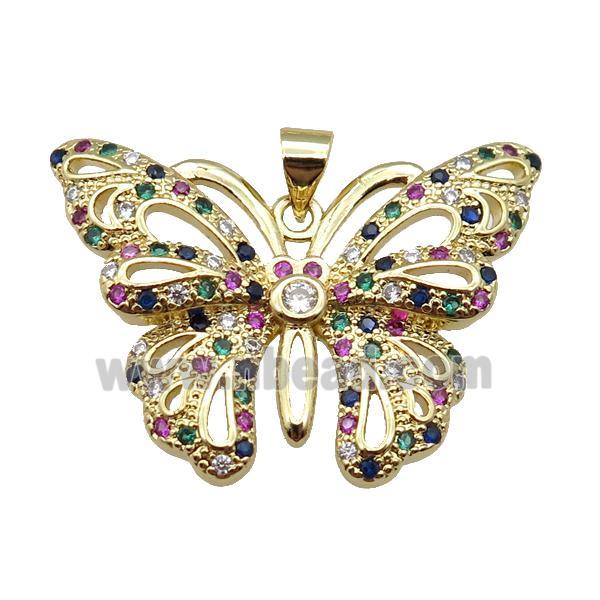copper butterfly pendant pave zircon, gold plated