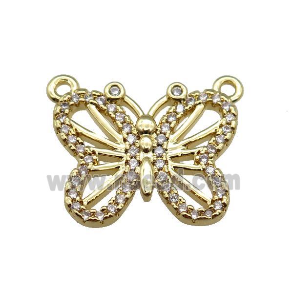 copper butterfly pendant pave zircon with 2loops, gold plated