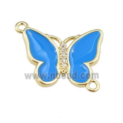 copper butterfly connector with blue enamel, gold plated
