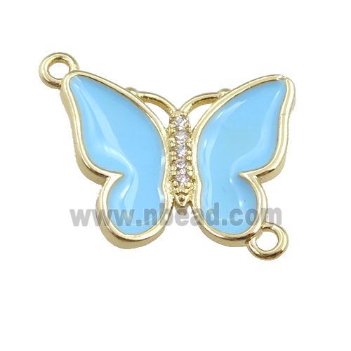 copper butterfly connector with lt.blue enamel, gold plated