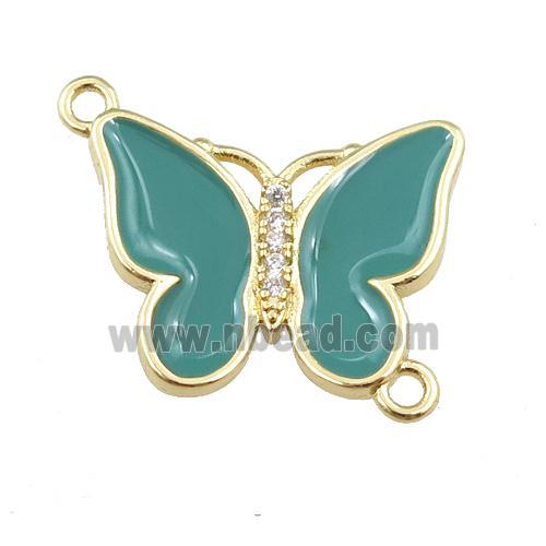 copper butterfly connector with green enamel, gold plated
