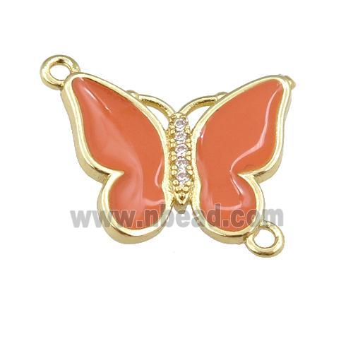 copper butterfly connector with orange enamel, gold plated