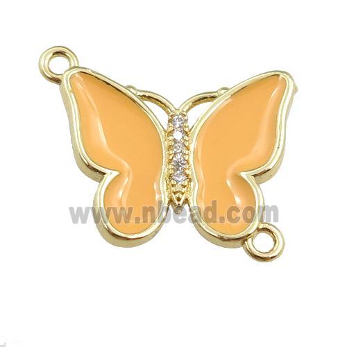 copper butterfly connector with peach enamel, gold plated