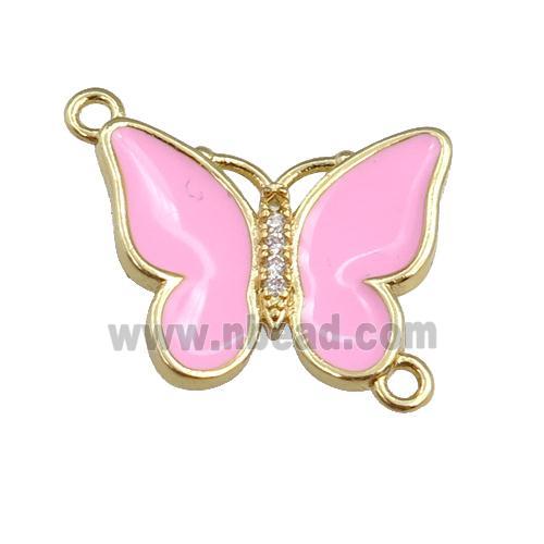 copper butterfly connector with pink enamel, gold plated