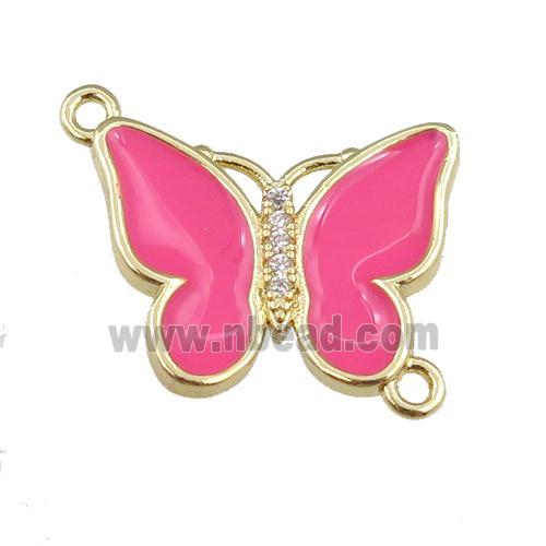 copper butterfly connector with hotpink enamel, gold plated