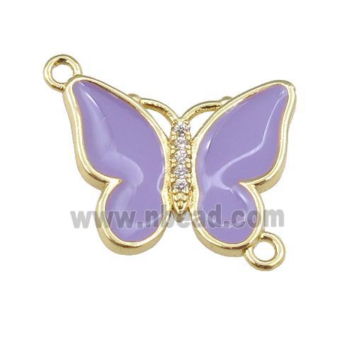 copper butterfly connector with lavender enamel, gold plated