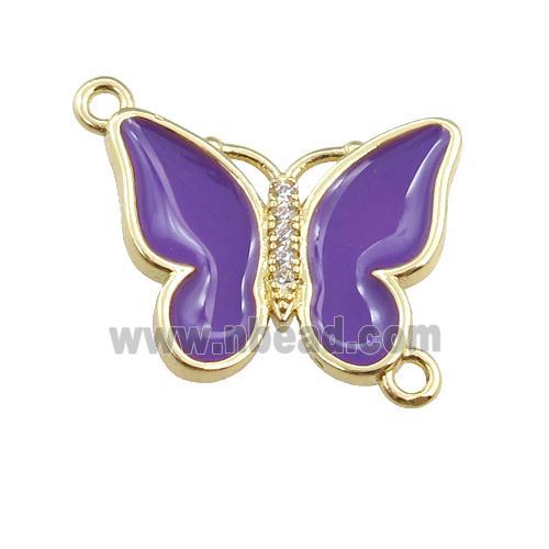copper butterfly connector with purple enamel, gold plated