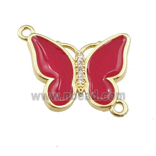 copper butterfly connector with red enamel, gold plated