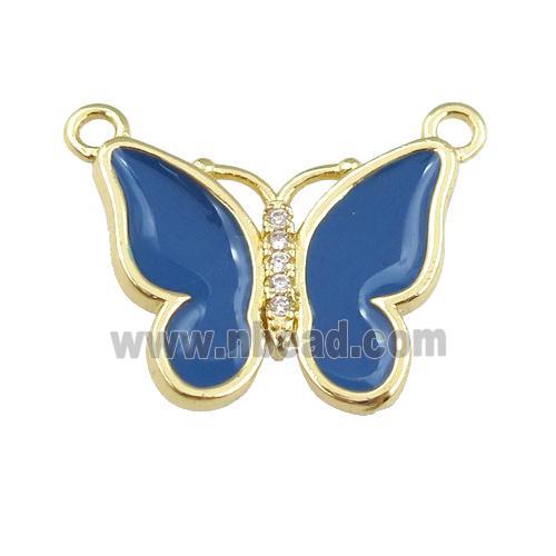 copper butterfly pendant with navyblue enamel, gold plated