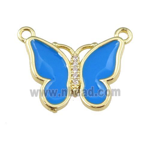 copper butterfly pendant with blue enamel, gold plated