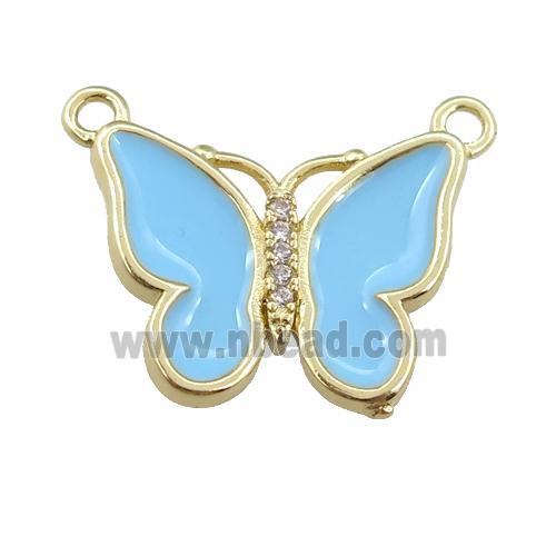 copper butterfly pendant with lt.blue enamel, gold plated