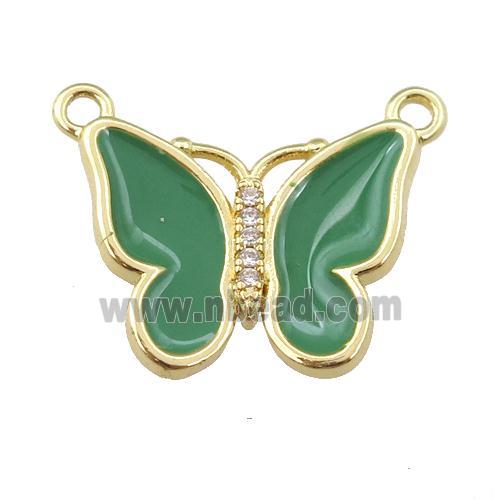 copper butterfly pendant with green enamel, gold plated