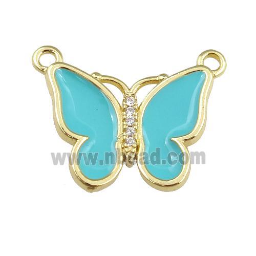 copper butterfly pendant with teal enamel, gold plated
