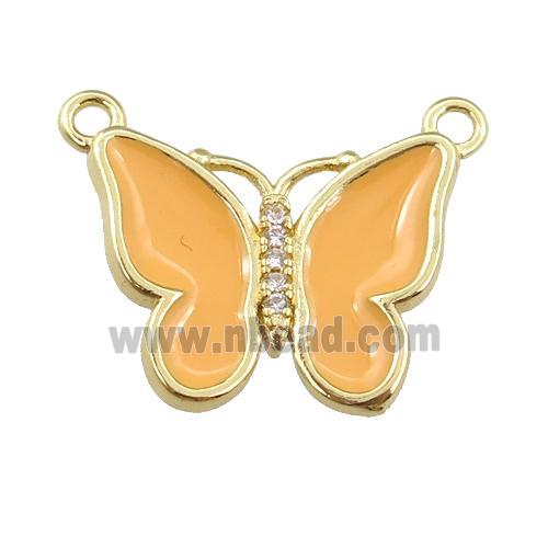 copper butterfly pendant with peach enamel, gold plated