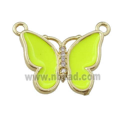 copper butterfly pendant with nenoyellow enamel, gold plated