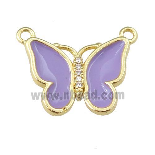 copper butterfly pendant with lavender enamel, gold plated